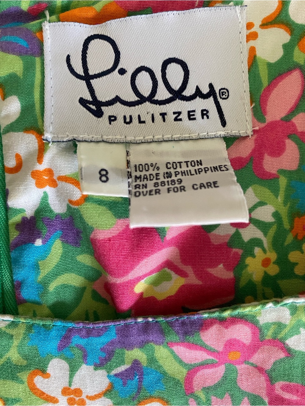 Vintage Lilly Pulitzer Bright Floral Mini Dress in Green, Pink & Blue Size 8 - Picture 9 of 9